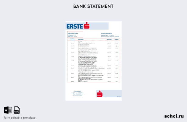 цифровая загрузка шаблона слова банковской выписки в Австрии Erste Group
